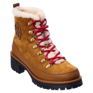 TORY BURCH thea shearling boots size6 color/rhum natural 202 rubberized leather